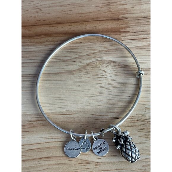 Alex And Ani Silver Pineapple Expandable Bangle Bracelet With Energy Technology - Picture 6 of 6